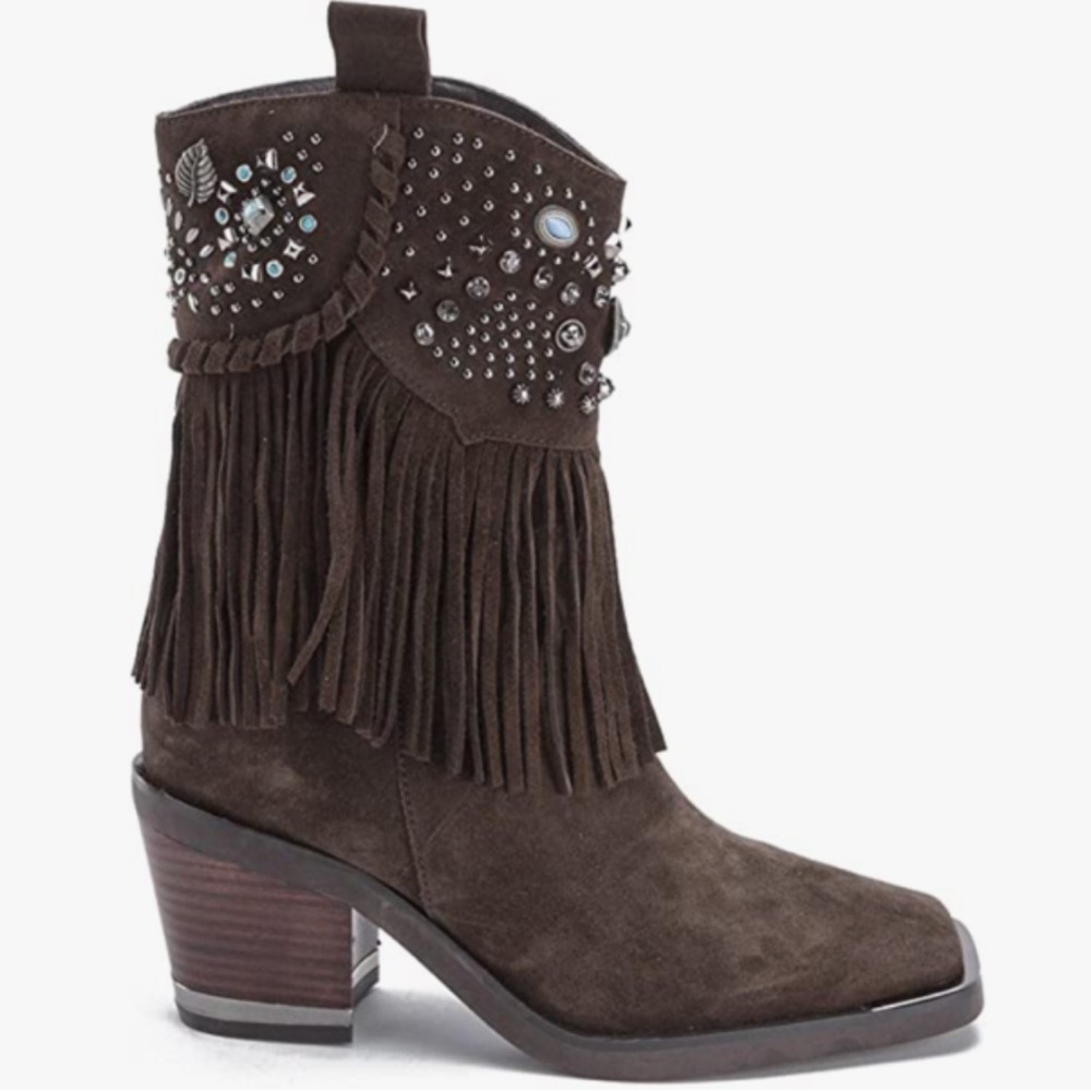 Brown Fringe Western Boots Vince Camuto